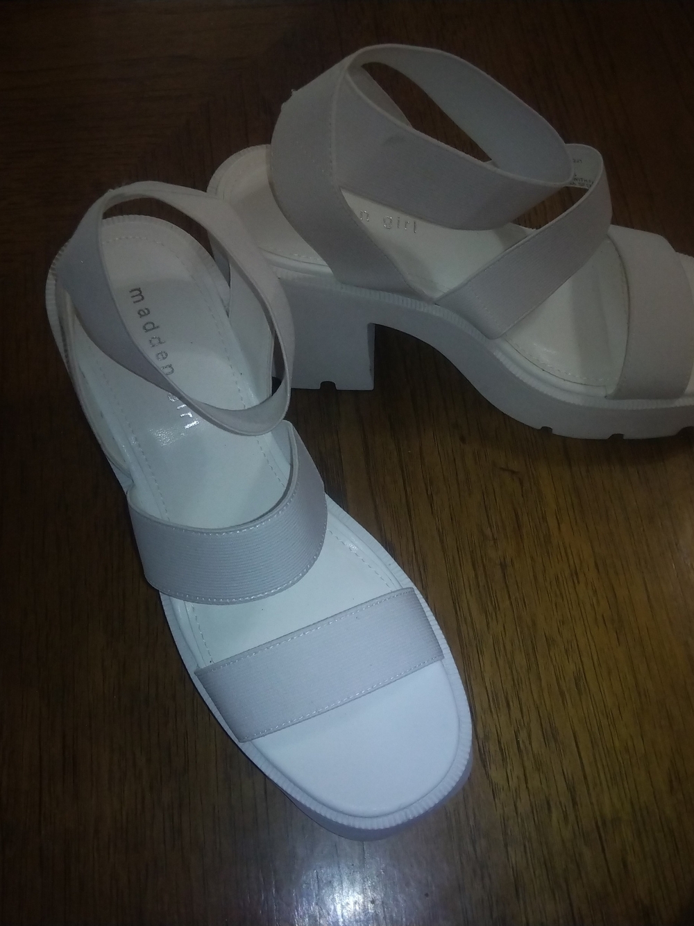 Madden Girl Cream Chunky Platform Sandals with Wide Straps
